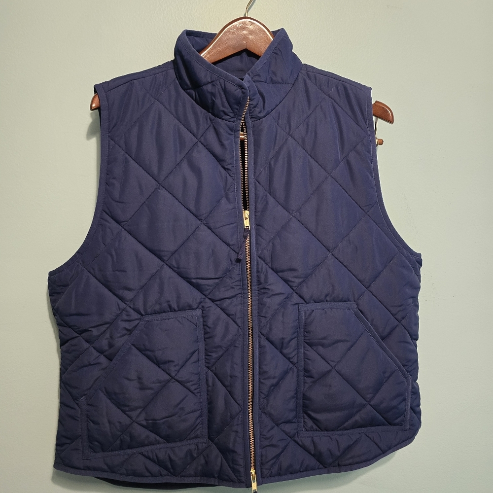 J Crew Navy Quilted Vest with Pockets